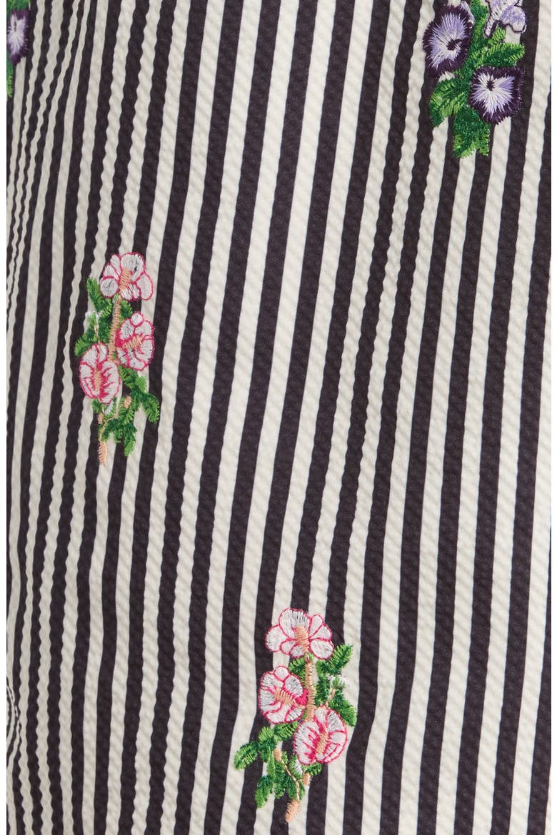 Bouquet Embroidered Stripe Swim Trunks, Alternate, color, BLACK/ WHITE