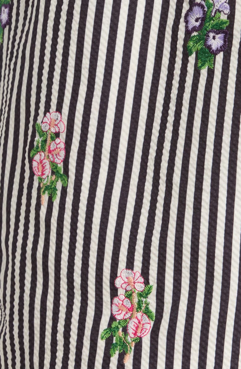 PacSun Bouquet Embroidered Stripe Swim Trunks, Alternate, color, Black/ White