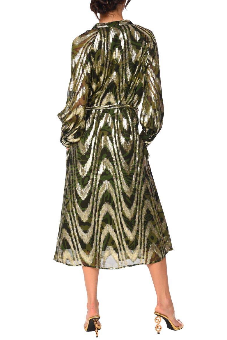 Seneca Metallic Long Sleeve Midi Shirtdress, Alternate, color, GREEN