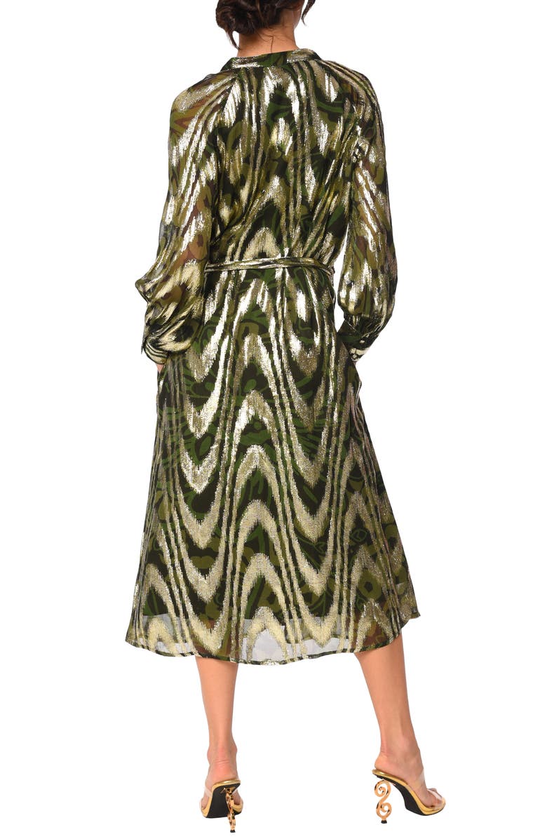 CIEBON Seneca Metallic Long Sleeve Midi Shirtdress, Alternate, color, Green