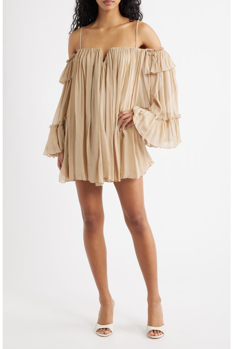 long sleeve mini dress nordstrom MANGO - Pleated boatneck short dress beige