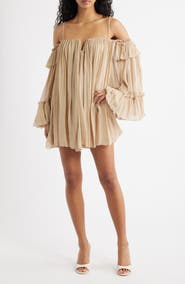 MANGO Cold Shoulder Long Sleeve Minidress