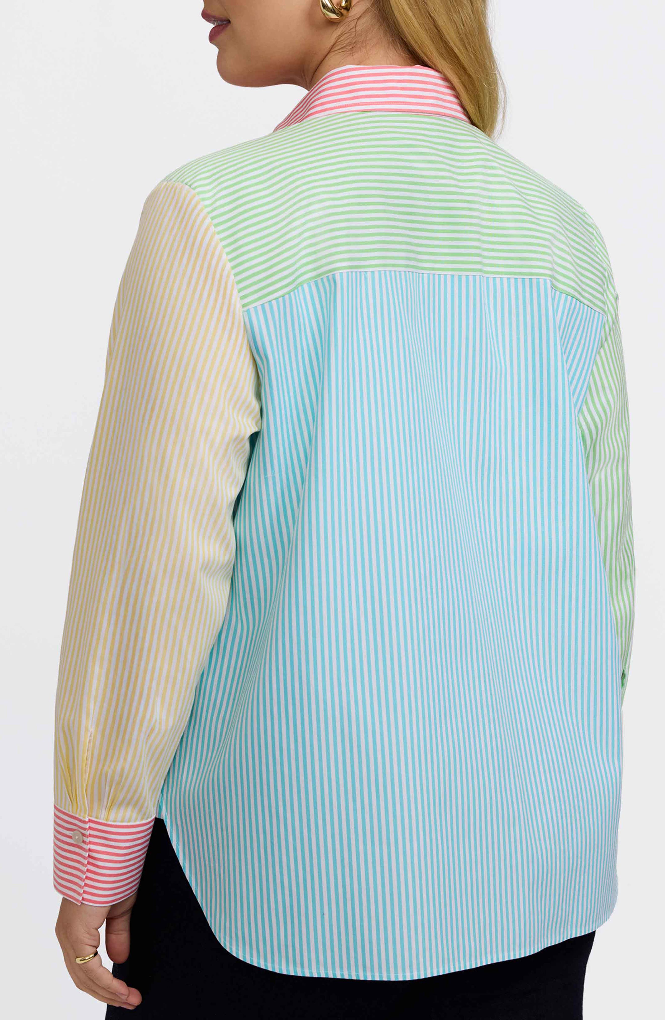 Half Stripe Cotton Button-Up Blouse - image 2