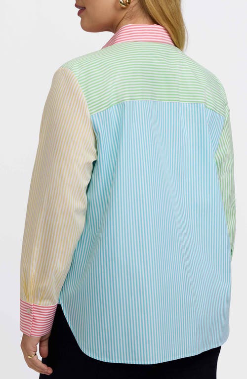 Foxcroft Half Stripe Cotton Button-up Blouse In Multi