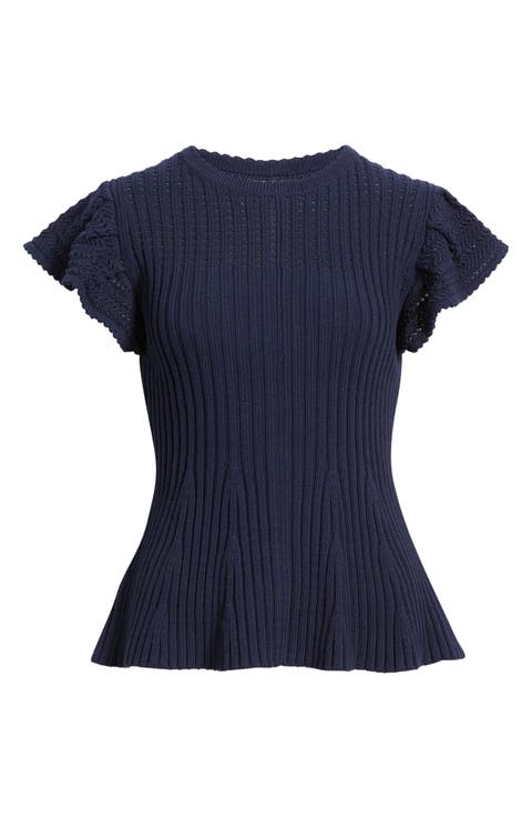 Flutter Sleeve Linen Blend Sweater