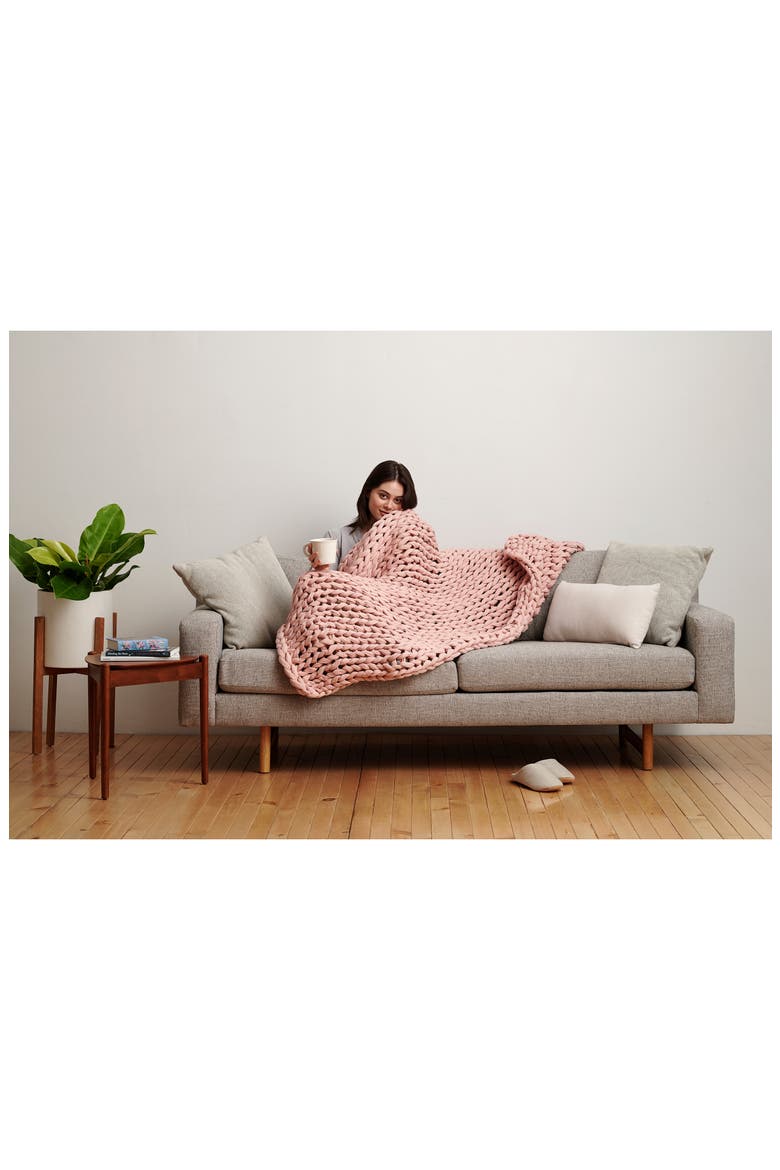 Organic Cotton Weighted Knit Blanket, Alternate, color, EVENING ROSE