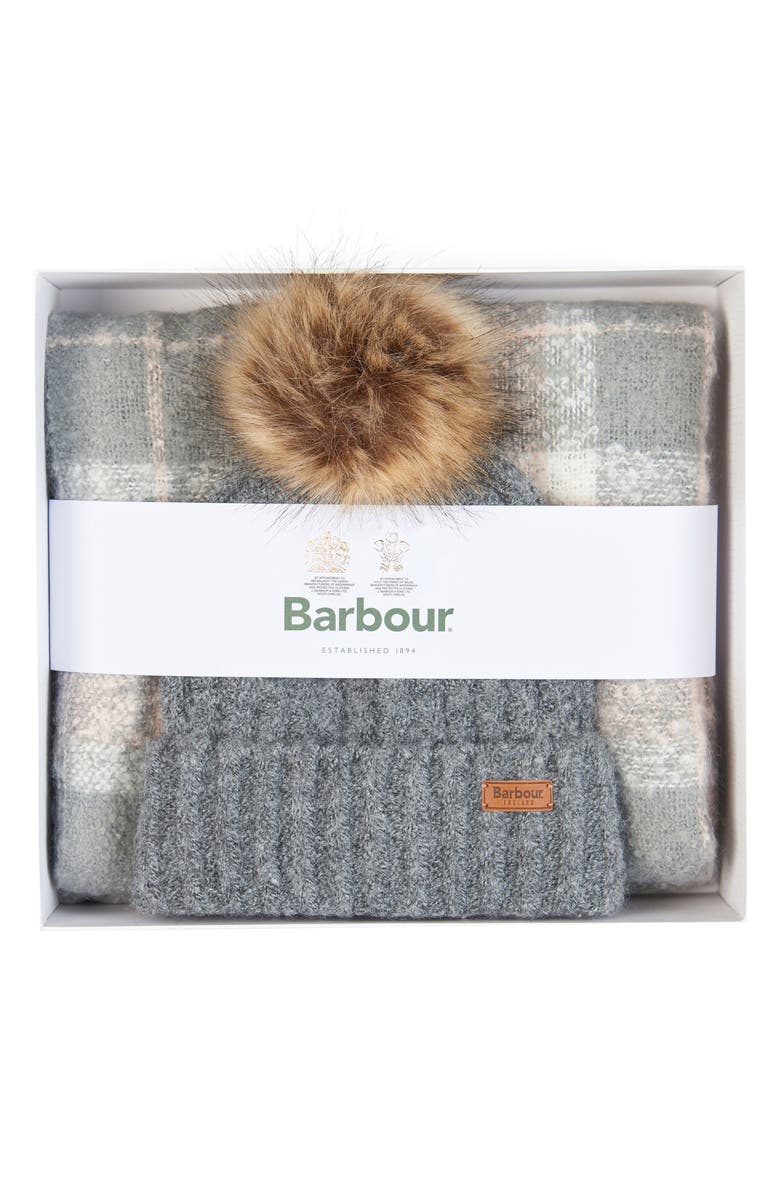 Barbour Saltburn Faux Fur Beanie & Scarf Set, Alternate, color, Grey Rose