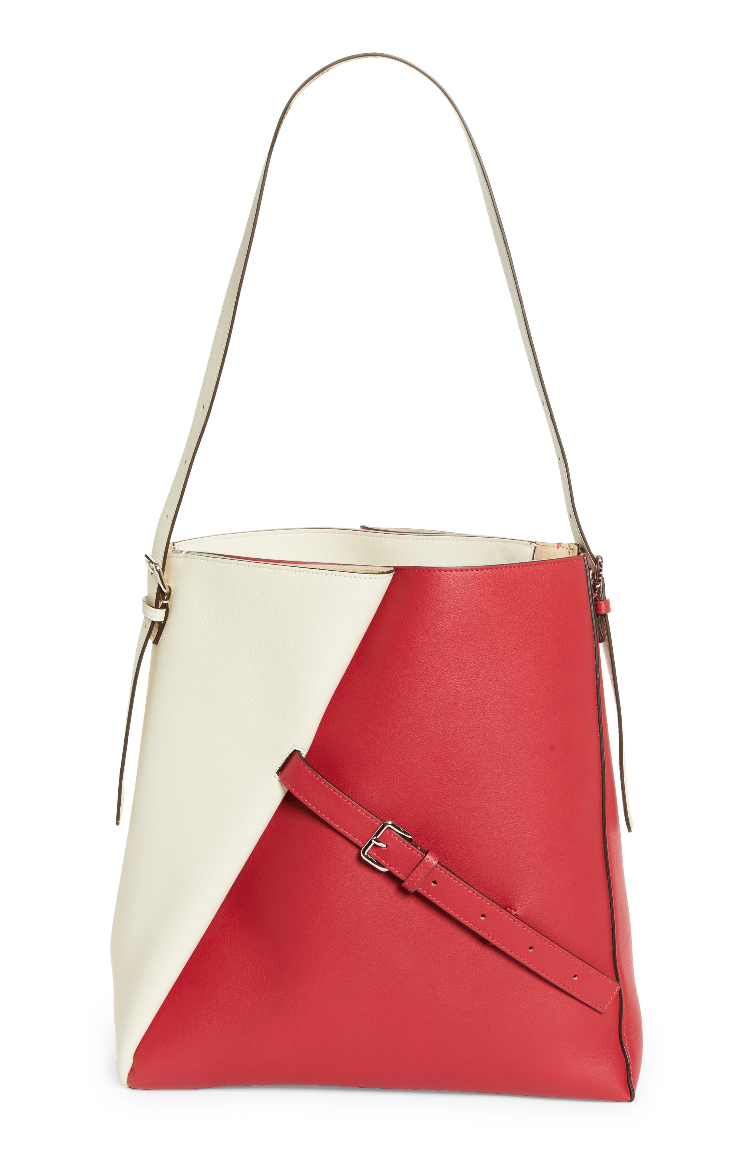 Reverse Leather Hobo Bag, Main, color, BERRY/ RED