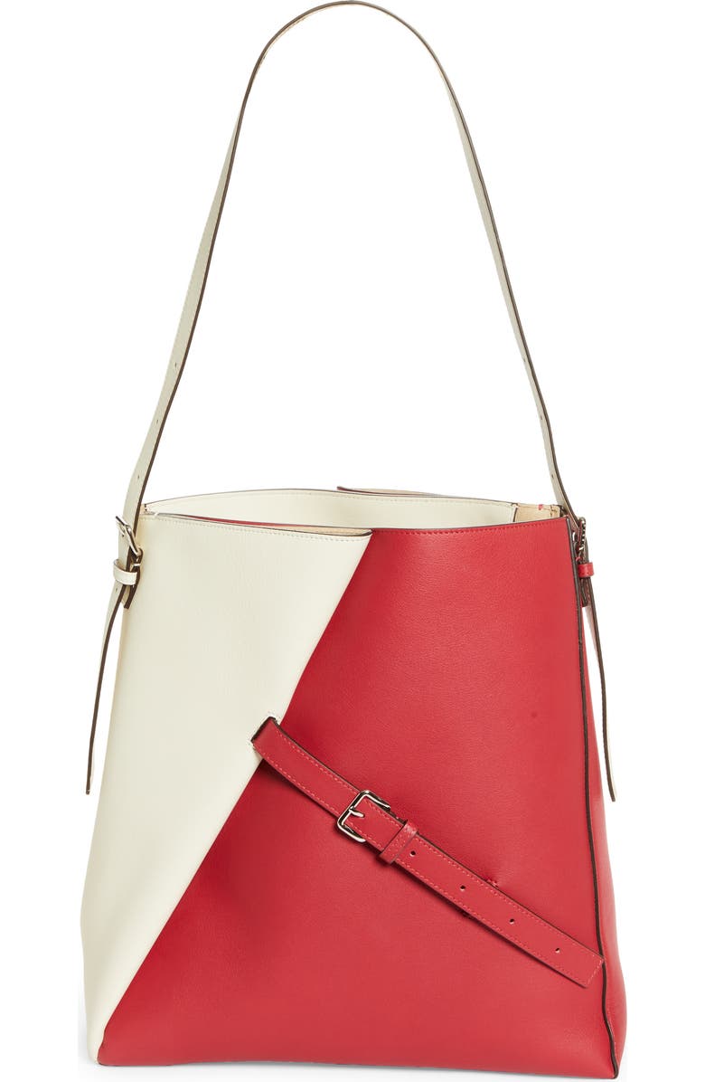 Marni Reverse Leather Hobo Bag, Main, color, Berry/ Red