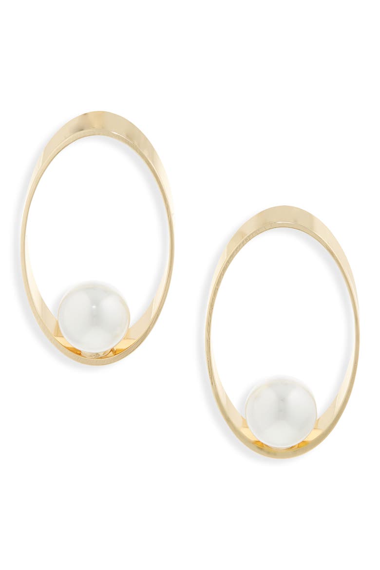Faux Pearl Statement Frontal Hoop Earrings, Main, color, GOLD/ IVORY