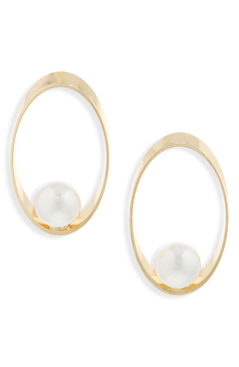 Cara Faux Pearl Statement Frontal Hoop Earrings, Main, color, Gold/ Ivory