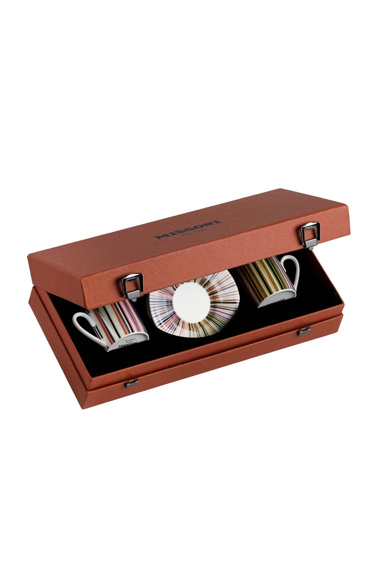 Coffee Cup & Saucer STRIPES Set of 2 in Luxury Box Jenkins 156 diam. 2.3", H 2.5", Cap. 4 oz, Saucer diam. 4.75", Main, color, Multicolor