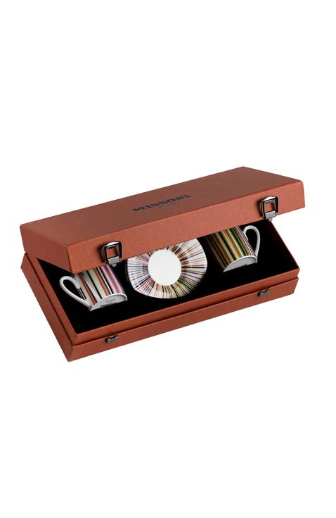 Coffee Cup & Saucer STRIPES Set of 2 in Luxury Box Jenkins 156 diam. 2.3", H 2.5", Cap. 4 oz, Saucer diam. 4.75"