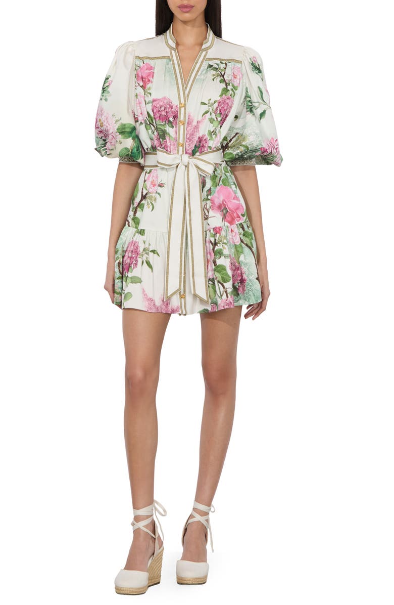 Alice + Olivia Cora Voluminous Tiered Mini Shirtdress, Main, color,