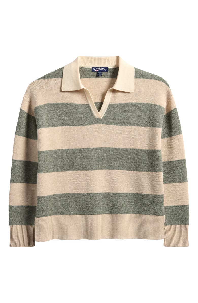 Freshman Kids' Stripe Johnny Collar Rugby Sweater, Main, color, Green Ivory Stripe