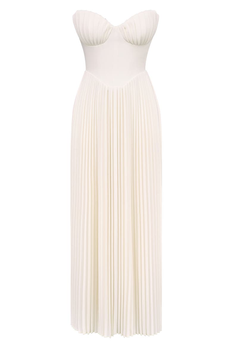 Marcella Strapless Pleated Georgette Gown, Alternate, color, IVORY