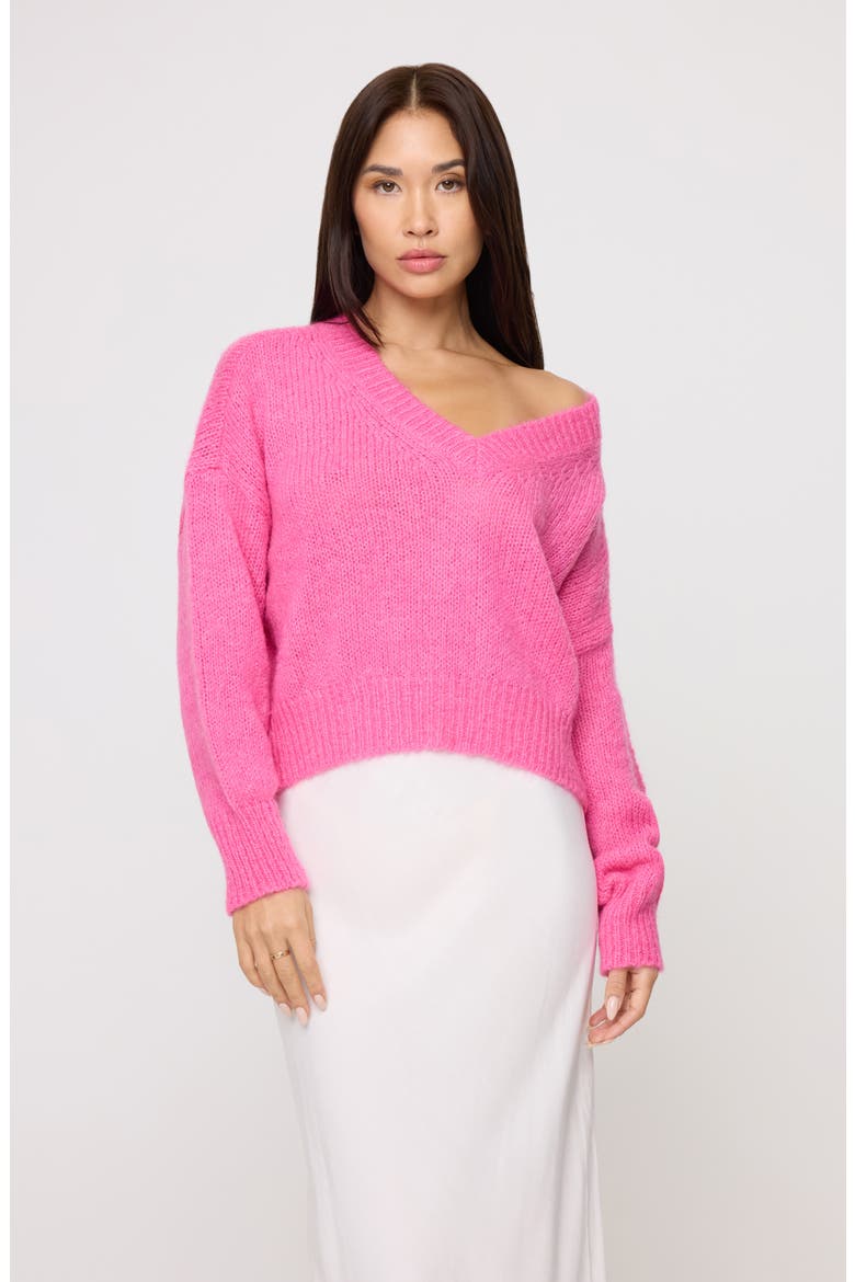 Icon V-Neck Pullover Sweater, Alternate, color, BUBBLEGUM PINK