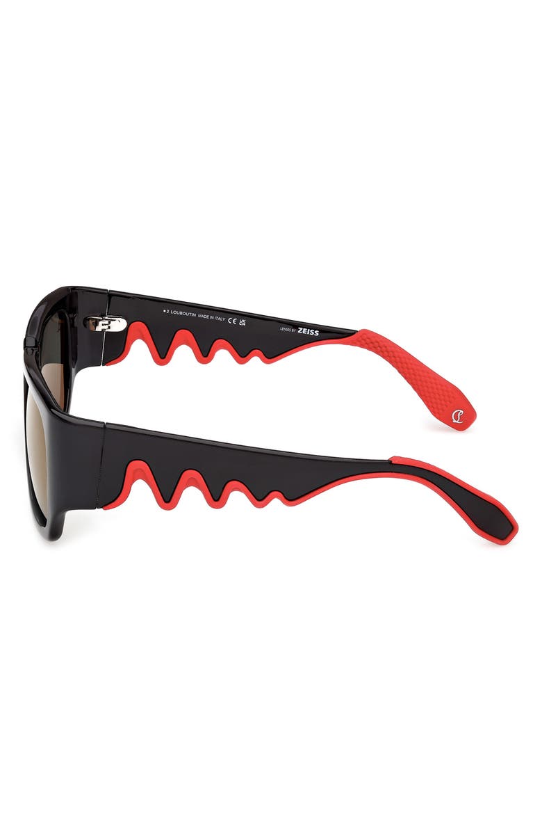 Christian Louboutin 57mm Loubishark Square Sunglasses, Alternate, color, Black/ Smoke Grey/ Red Flash