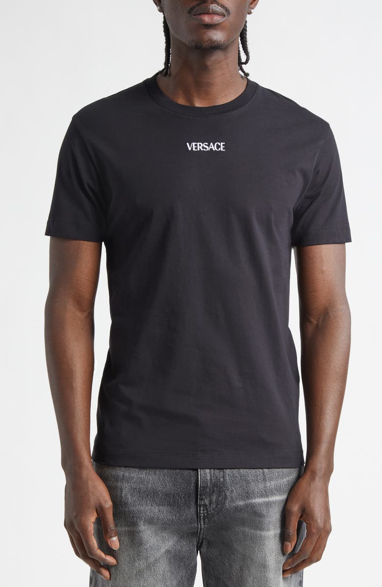 Versace Logo Cotton Jersey T-Shirt, Alternate, color, Black