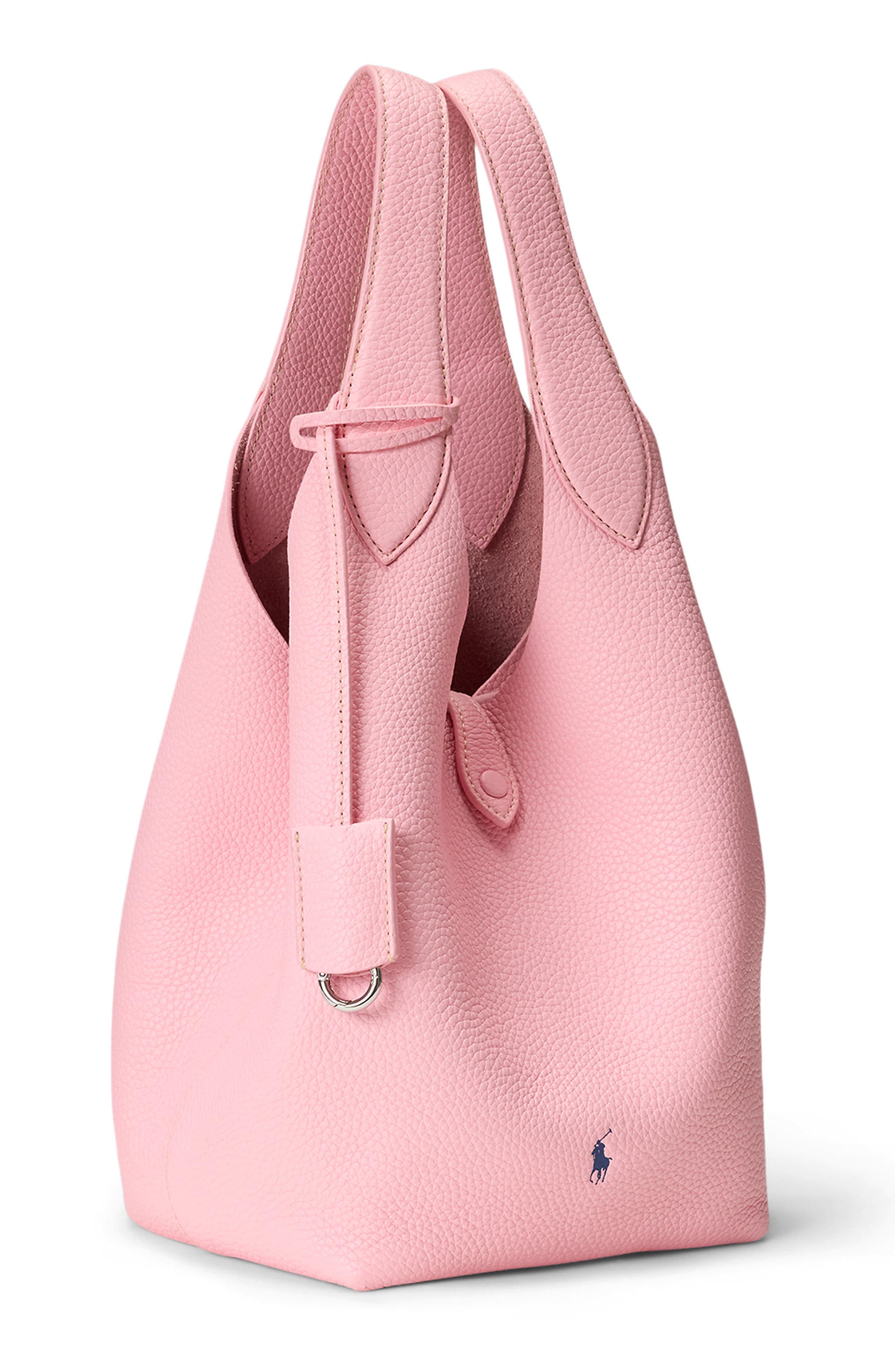 Polo Ralph Lauren Shiny Drum Pebbled Leather Tote, Alternate, color, Cotton Candy