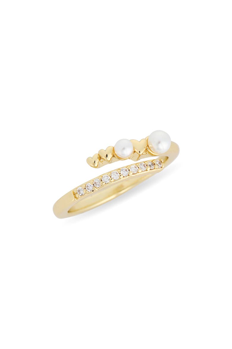 Faux Pearl Heart & Cubic Zirconia Bypass Ring, Main, color, CLEAR- WHITE- GOLD