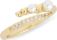 NORDSTROM RACK Faux Pearl Heart & Cubic Zirconia Bypass Ring