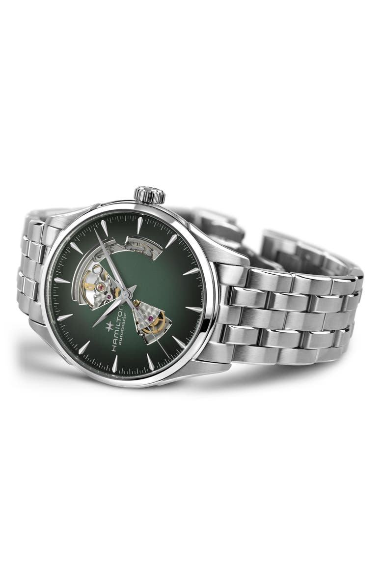 Jazzmaster Open Heart Automatic Bracelet Watch, 42mm, Alternate, color, GREEN