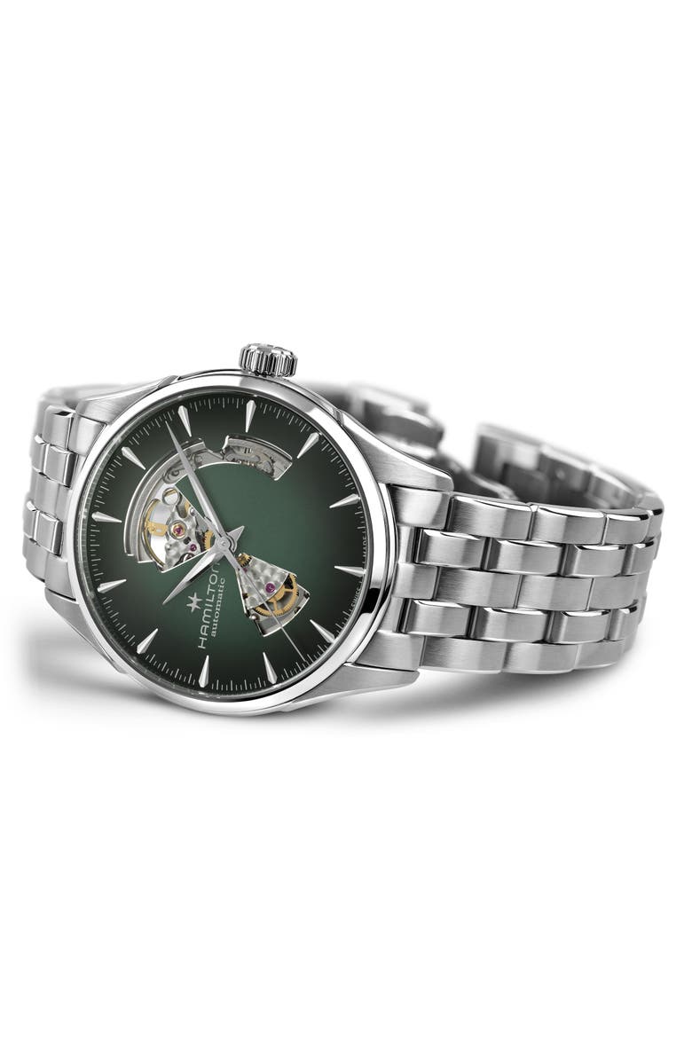 Hamilton Jazzmaster Open Heart Automatic Bracelet Watch, 42mm, Alternate, color, Green