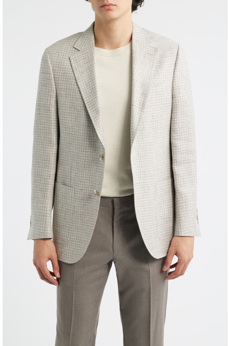 Hyperlight Soft Tan Check Linen & Wool Blend Sport Coat, Main, color, TAN