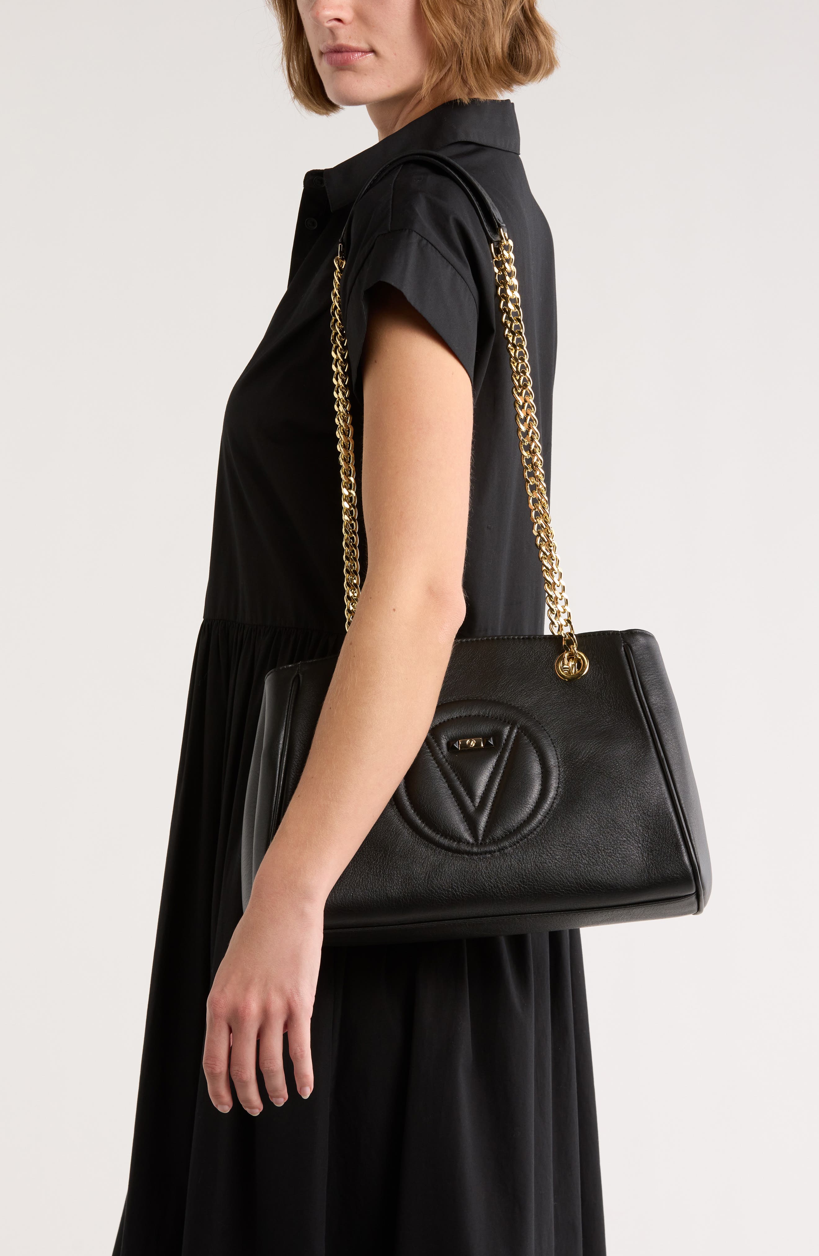 VALENTINO BY MARIO VALENTINO Angelina Signature Leather Shoulder Bag, Alternate, color, Black