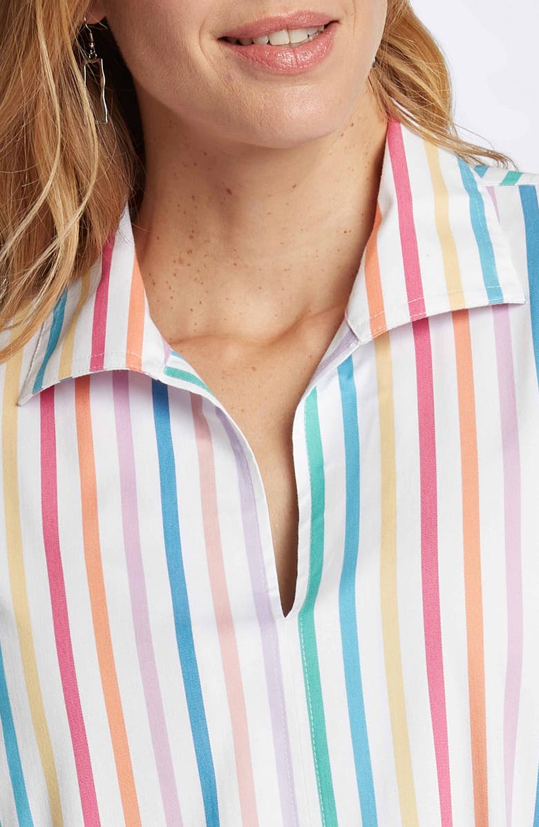 Foxcroft Agnes Rainbow Stripe Three-Quarter Sleeve Cotton Popover Top, Alternate, color, 