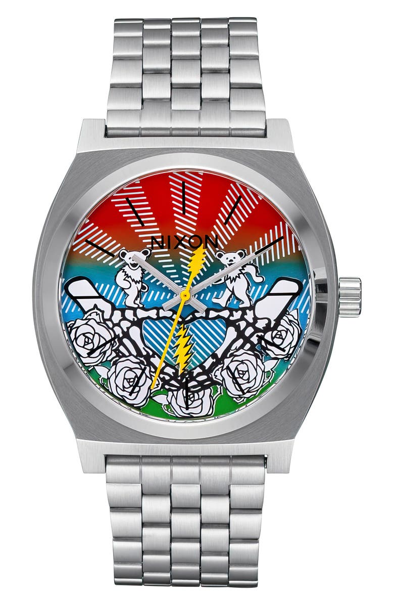 Nixon x Grateful Dead The Time Teller Stainless Steel Bracelet Watch, Main, color, 