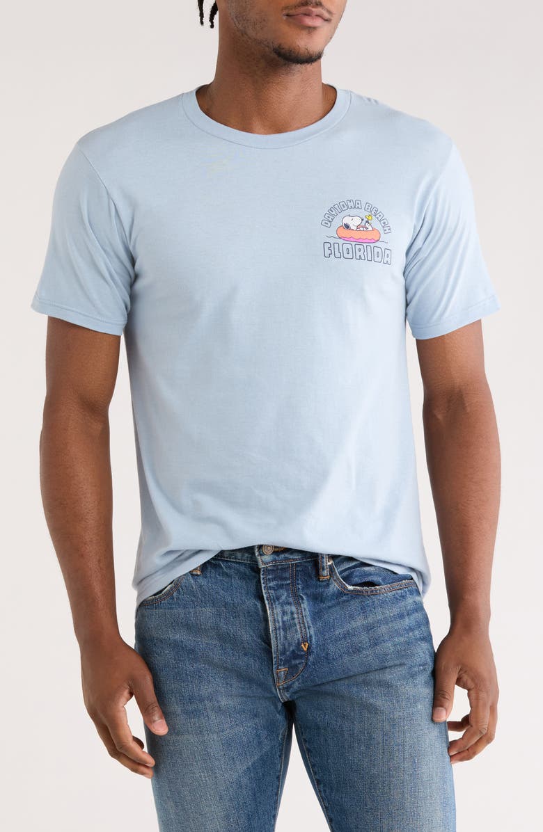 The Forecast Agency Peanuts<sup>®</sup> Daytona Beach Florida Cotton Graphic T-Shirt, Main, color, Light Blue