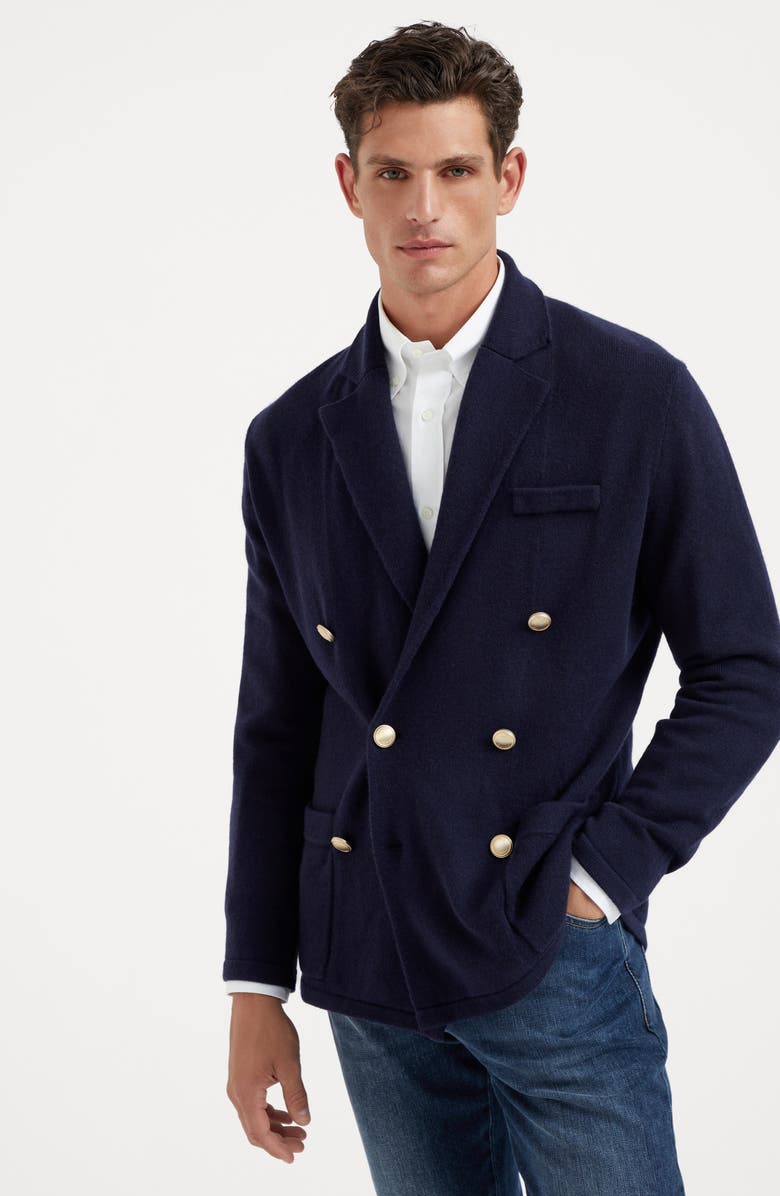 Brunello Cucinelli Cashmere one-and-a-half-breasted blazer-style cardigan with metal buttons, Alternate, color, 