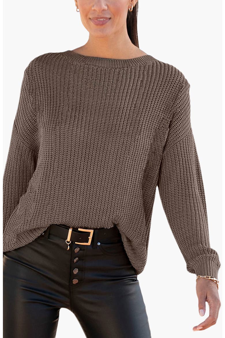 Knitted Long Sleeve Sweater, Main, color, Brown