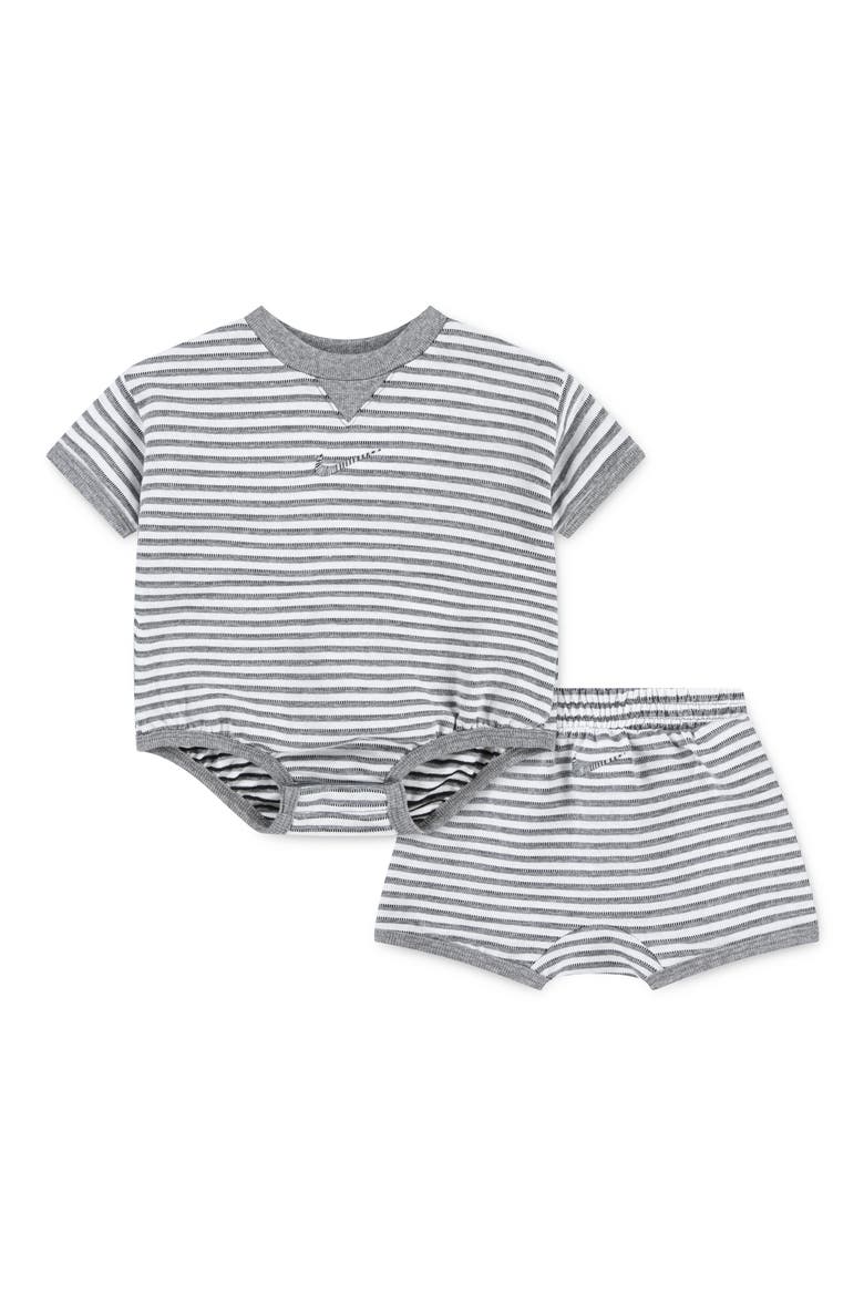 Stripe Bodysuit & Shorts Set, Main, color, CARBON HEATHER
