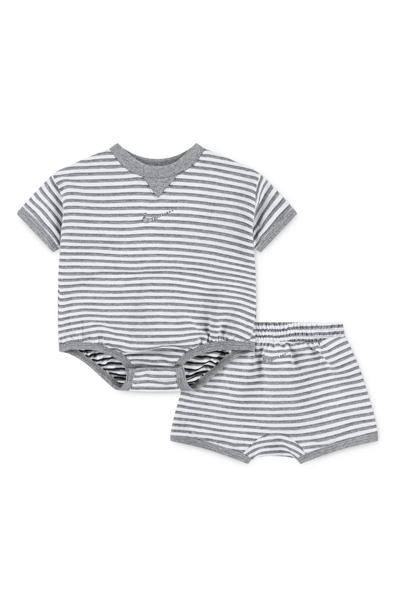 Nike Stripe Bodysuit & Shorts Set, Main, color, Carbon Heather