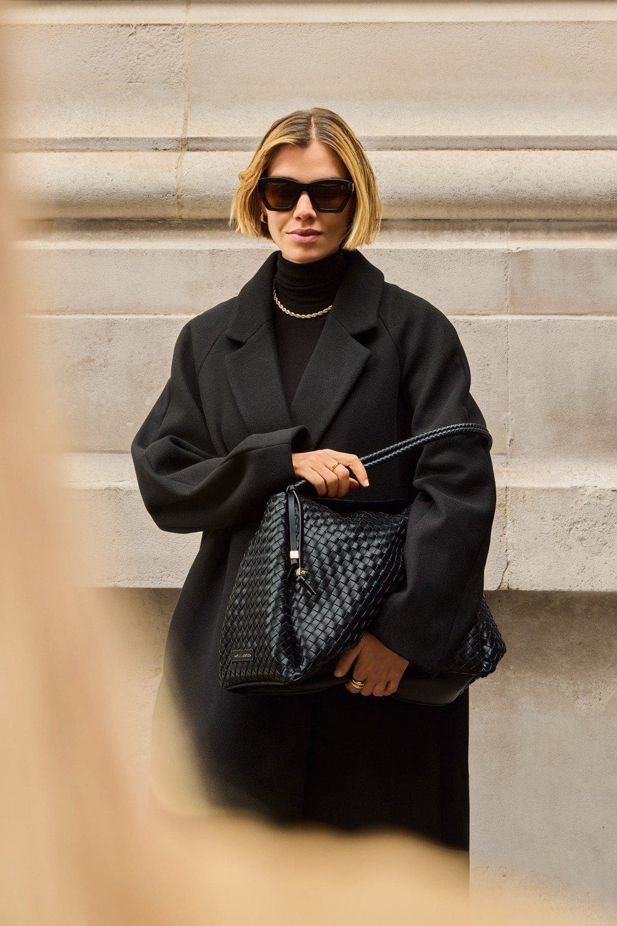 Katie Loxton Nova Hand Woven Large Shoulder Bag in Black, Alternate, color, Black