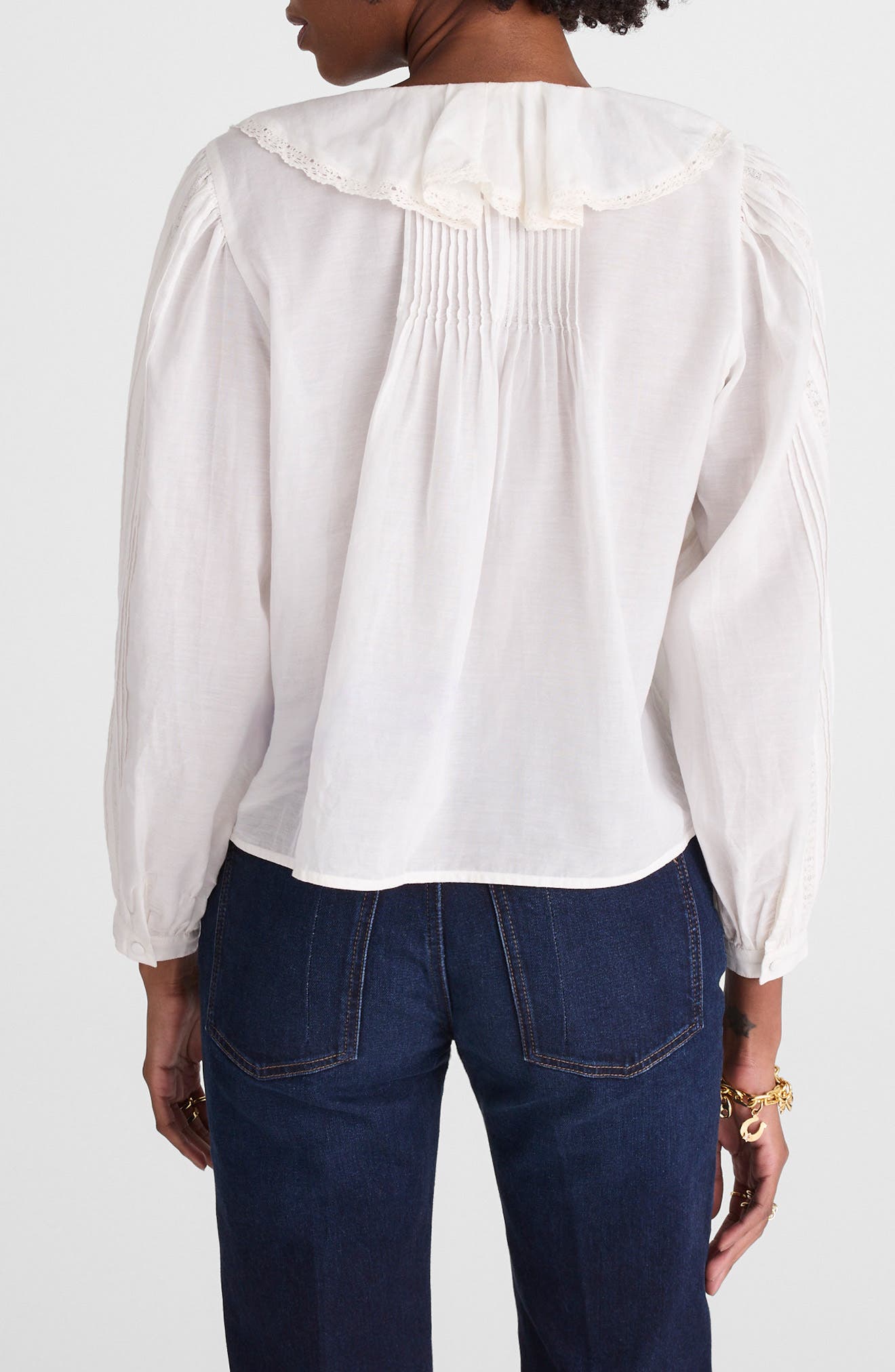 Lace Insert Ruffle Pintuck Long Sleeve Top - image 4