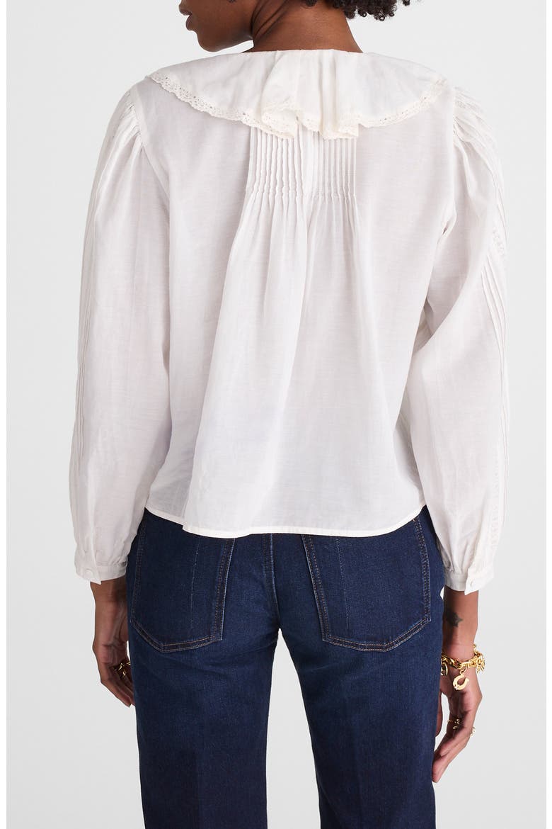 Lace Insert Ruffle Pintuck Long Sleeve Top, Alternate, color, WINTER WHITE