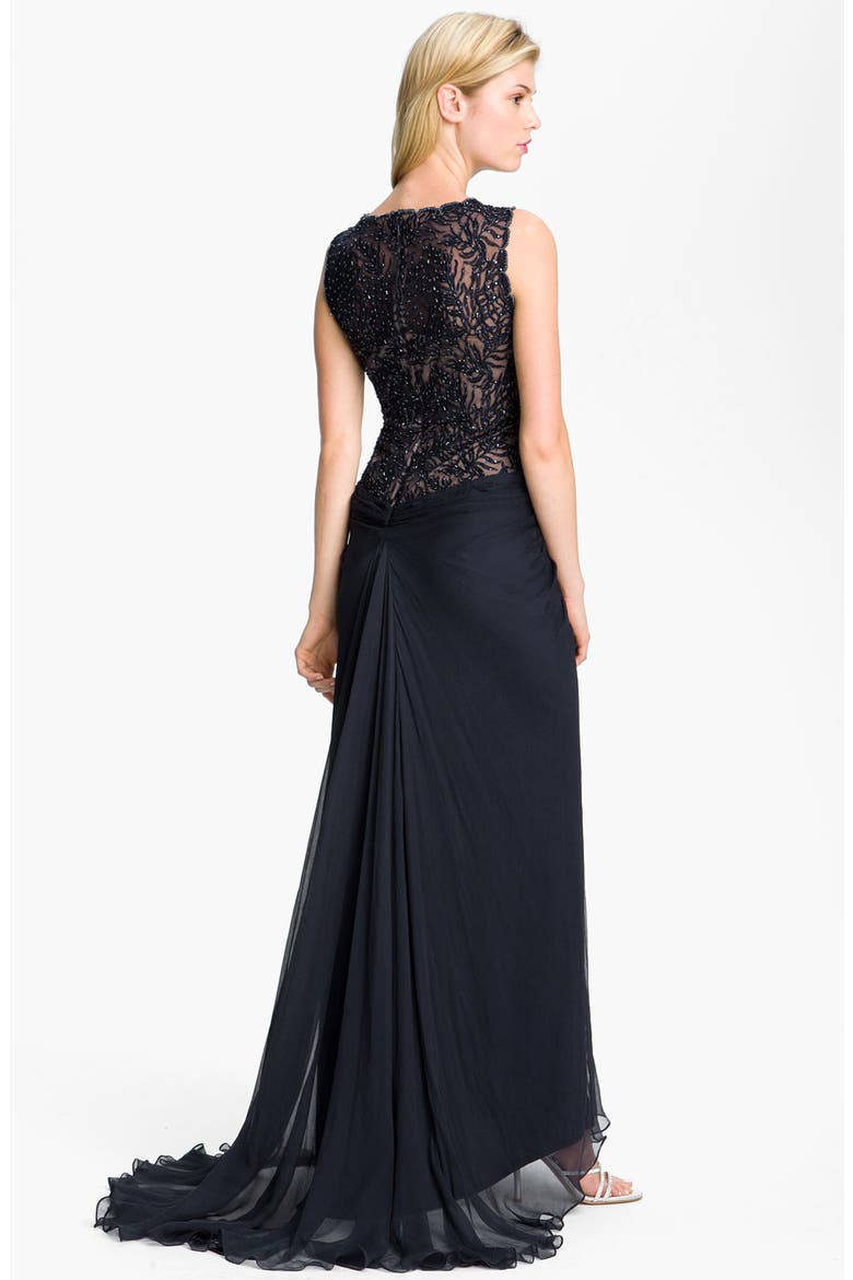 Lace & Chiffon Gown, Alternate, color, NAVY