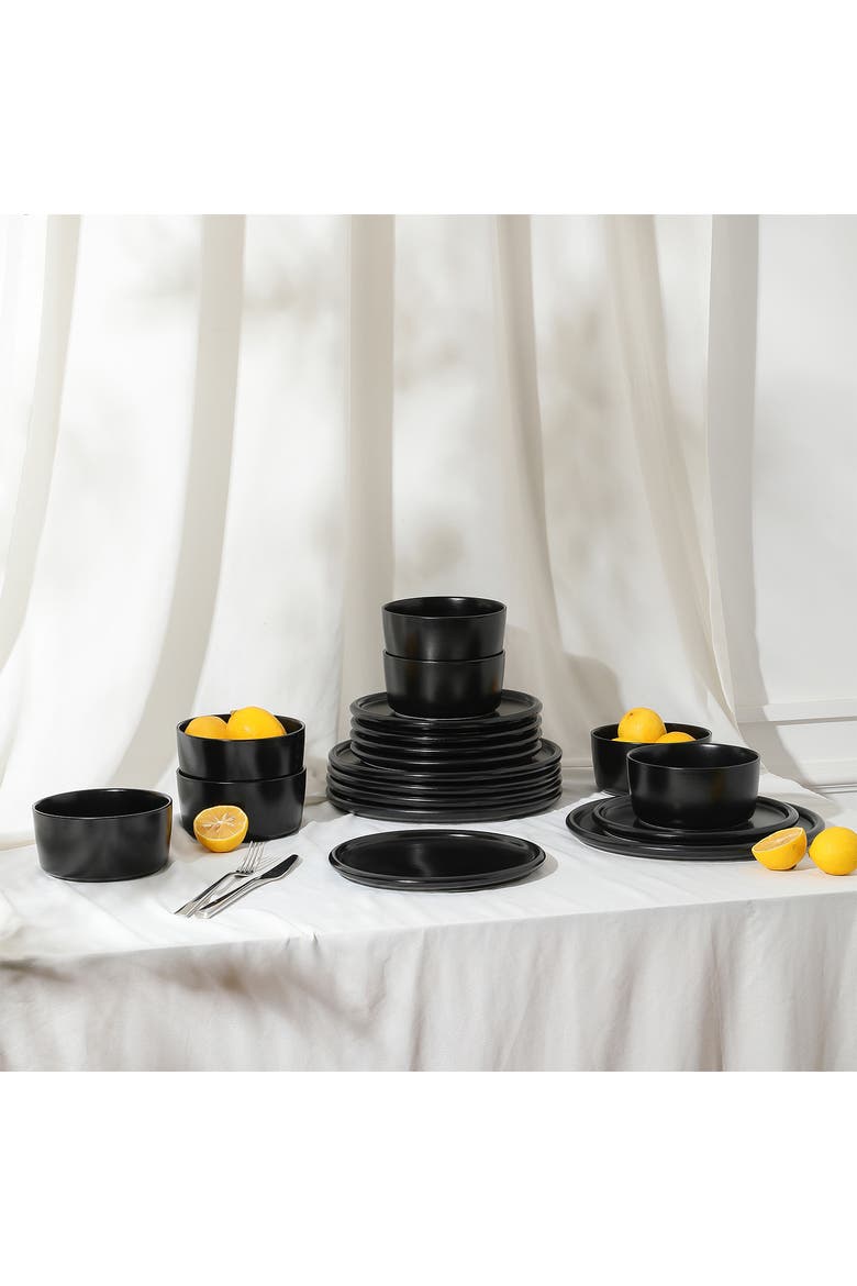 Eden Stoneware 24-Piece Dinnerware Set, Alternate, color, Black