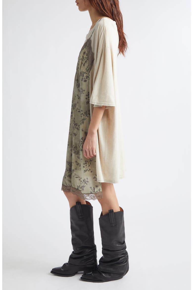 Oversize T-Shirt Dress with Slipdress Appliqué, Alternate, color, ACID KHAKI STONE GREEN FLORAL