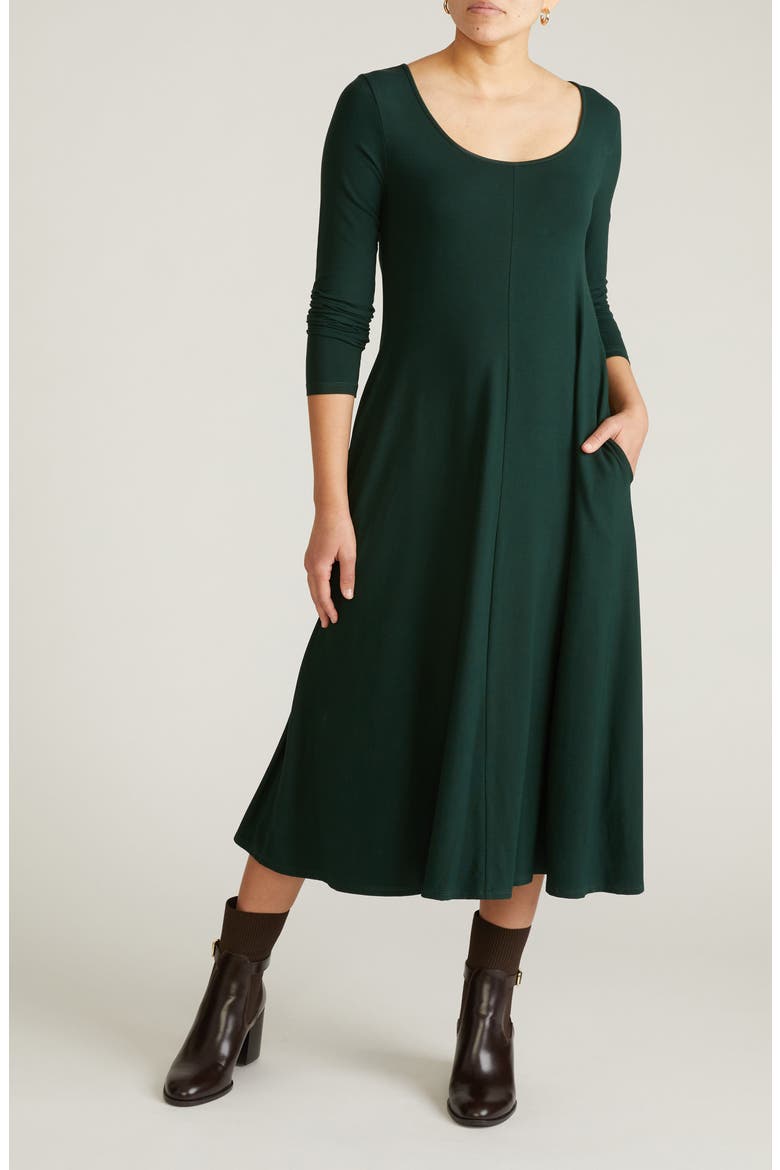 Cora Long Sleeve Jersey Midi Dress, Main, color, SCARAB GREEN