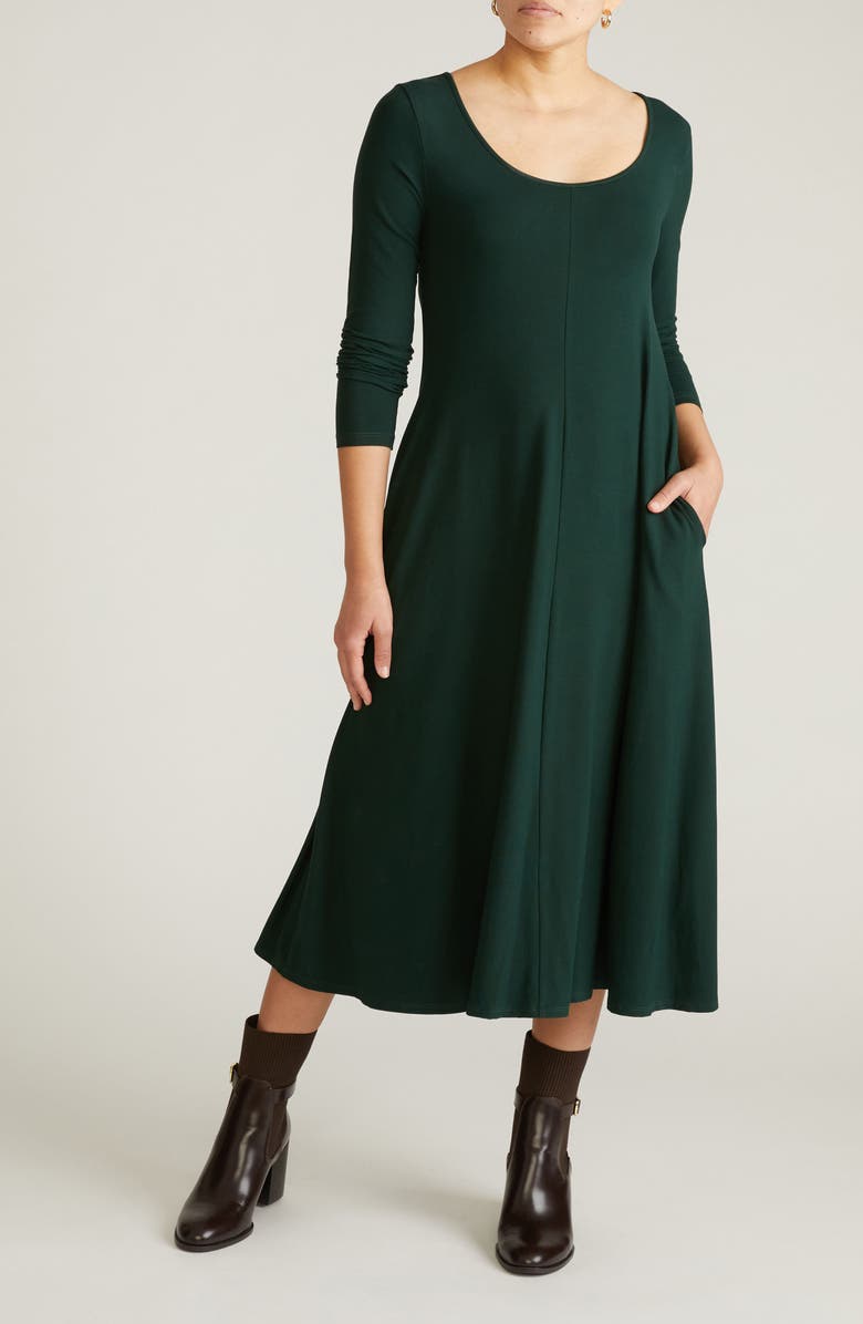 Universal Standard Cora Long Sleeve Jersey Midi Dress, Main, color, Scarab Green