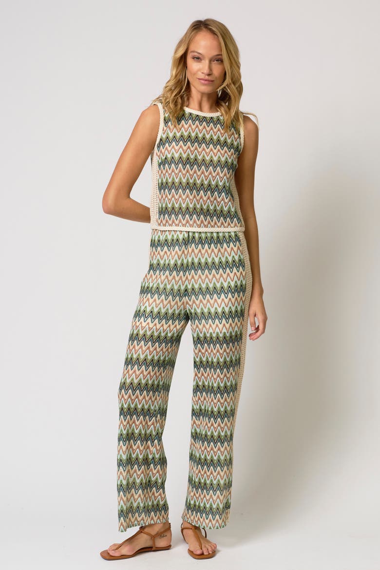 Celine Rainbow Crochet Knit Button-Back Shell, Main, color, NEUTRAL MULTI