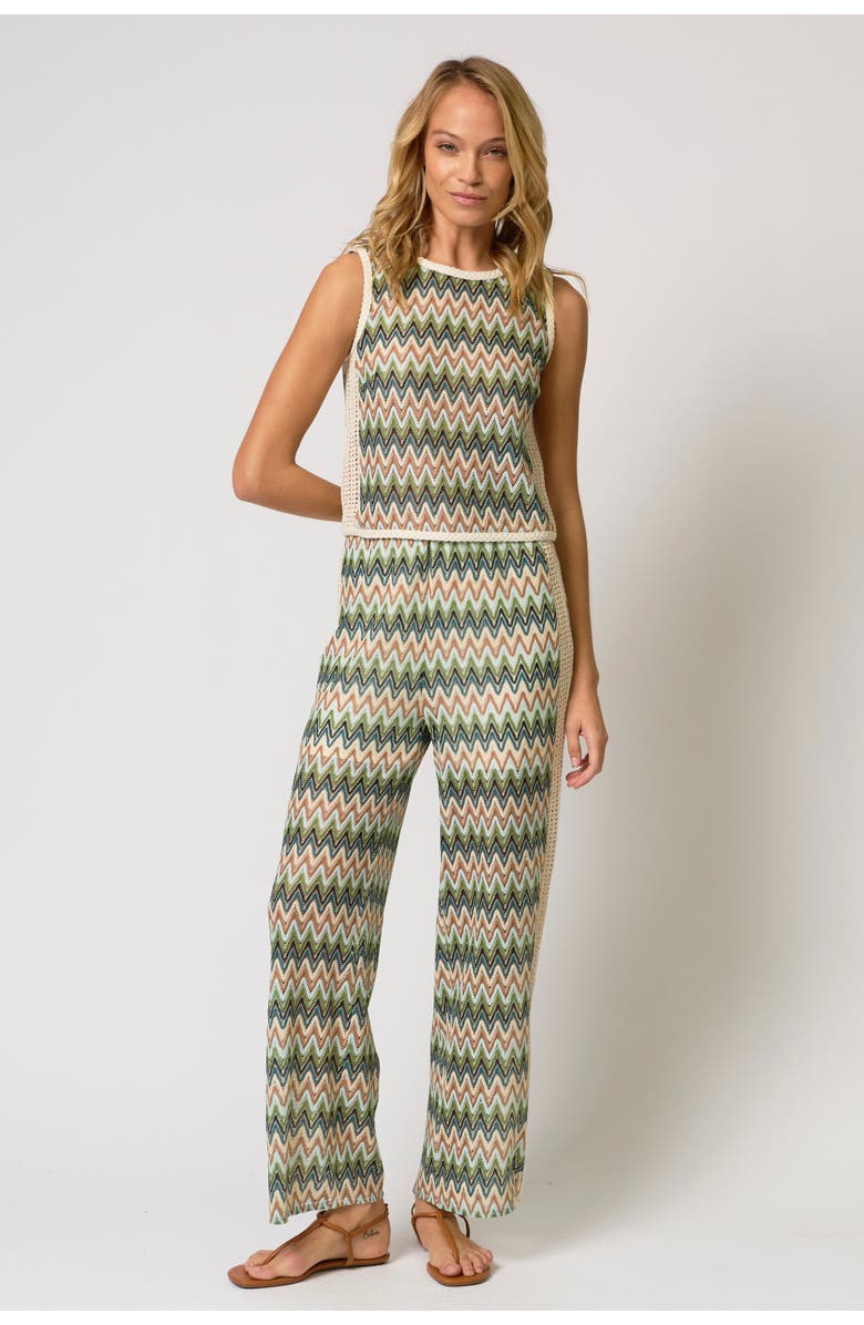 Central Park West Celine Rainbow Crochet Knit Button-Back Shell, Main, color, Neutral Multi