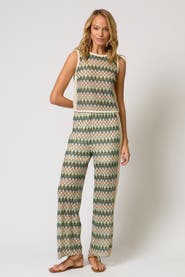 Central Park West Celine Rainbow Crochet Knit Button-Back Shell