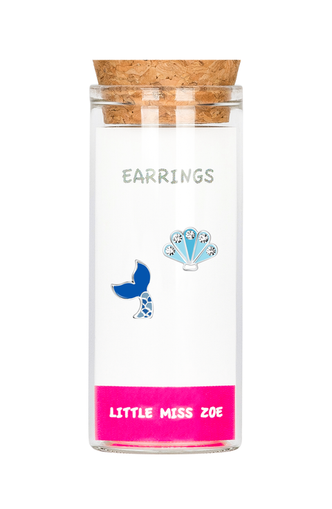 Kids' Sterling Silver Mermaid Tail/Shell Stud Earrings in Gift Bottle