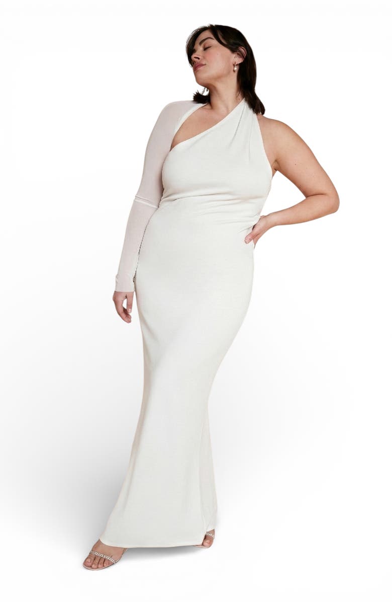 Marcella Manhattan Mesh Asymmetric Gown, Alternate, color, Off White Mesh
